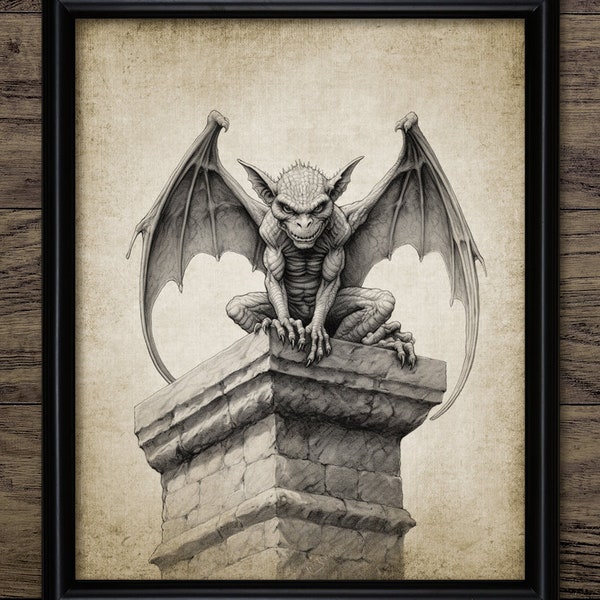 Gothic Gargoyle Wall Art, Printable Gothic Art, Gothic Architecture, Spiritual Protectors Of Churches, Demon, Spirit #4127 INSTANT DOWNLOAD