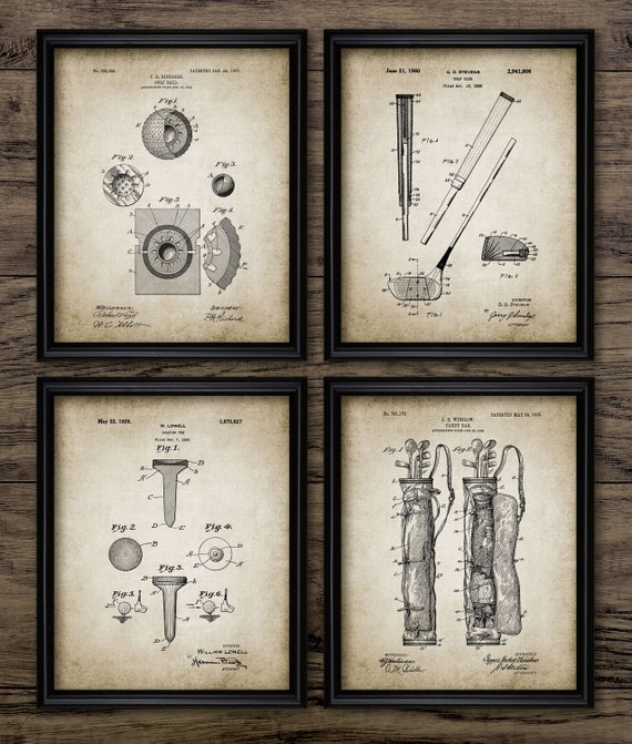 Vintage Golf Patent Print Blueprint Wall Art Gift Home Decor Mancave Set Of 4 Prints 413 Instant