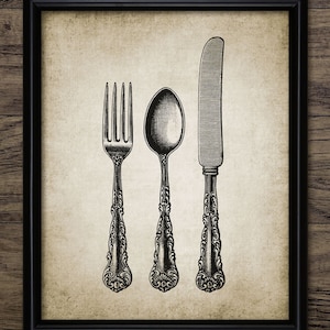 Vintage Cutlery Wall Art, Printable Cutlery Design, Fork, Knife, Spoon, Silverware Design, Dining Room #840 INSTANT DOWNLOAD