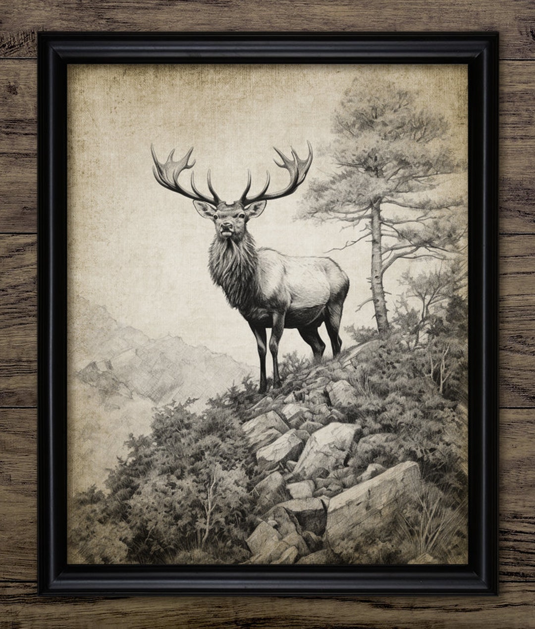 Strag Drawing Stag Wall Art, Printable Stag Drawing, Buck Deer Antler, Autumn ...