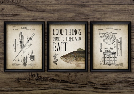 Fishing Wall Art Set of 3, Fly Fishing Patent Print, Angling, Fisherman,  Reel, Rod Good Things Come to Those Who Bait 3122 INSTANT DOWNLOAD 