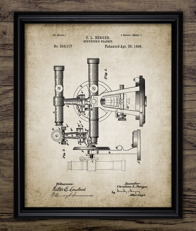 Surveyor S Transit Patent Print Survey Equipment Angle Geometry Architectural Survey Single Print 1437 Instant Download - 