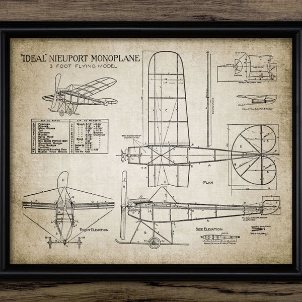 Nieuport Monoplane Aircraft Wall Art, Printable Aeroplane, Plane Schematic, Aviation History, Airplane, Monoplane #524 INSTANT DOWNLOAD