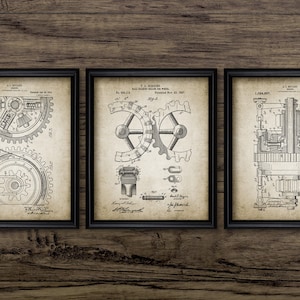 Cog Wall Art Set Of 3, Printable Vintage Cogs, Steampunk Wall Art, Mechanical Engineering, Cog Mechanism, Clockwork #3075 INSTANT DOWNLOAD