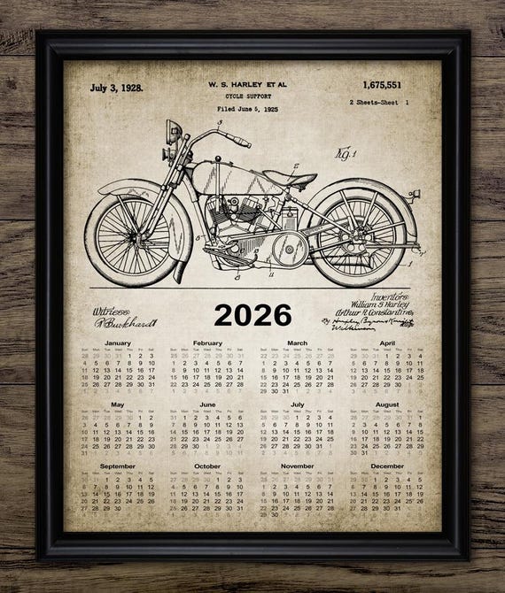 ヴィンテージバイクカレンダー2026、印刷可能なカレンダー、1928年の