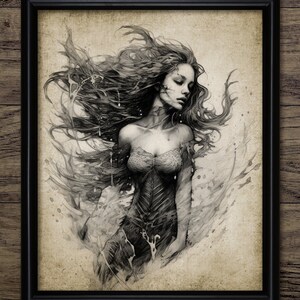 Mermaid Wall Art, Printable Mermaid, Mermaid Bathroom Wall Art, Mermaid Drawing, Folklore, Merfolk, Marine Creature #4175 INSTANT DOWNLOAD