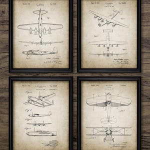 Vintage Aircraft Set Of 4, B17 Flying Fortress, B24 Liberator Bomber, Bomber Plane, Biplane Design, Aircraft Wall Art #3003 INSTANT DOWNLOAD