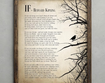 If Poem Print, Rudyard Kipling Poetry Art, Rustic Wall Decor, Inspirational Poster