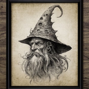 Wizard Wall Art, Printable Fantasy Witchcraft Wizardry Magic Art, Old Wizard in a Hat Print #4117 INSTANT DOWNLOAD