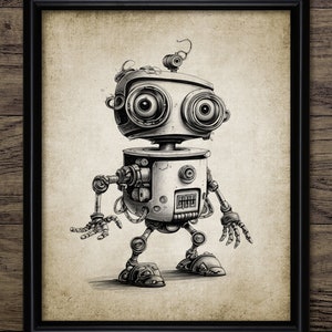 Whimsical Robot Wall Art, Printable Cute Robot, Steampunk Robot, Artificial Intelligence, Futuristic Droid Machine #4251 INSTANT DOWNLOAD