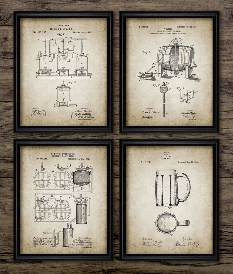 Beer Brewing Wall Art Set Of 4, Printable Beer Brewing, Bar, Pub Restaurant, Tavern, Home Brewing, Cider, Lager, Beer 460 INSTANT DOWNLOAD image 1