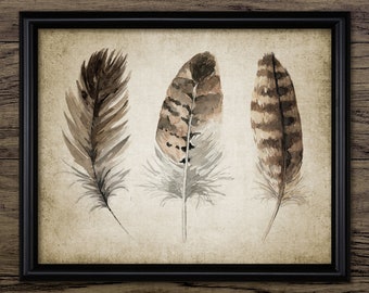 Veren aquarel, afdrukbare veren schilderij, decor veren huis, veren vogel kunst, bruine veren #3415 INSTANT DOWNLOAD