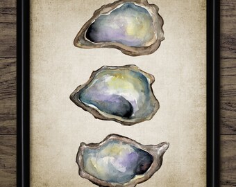 Oysters Wall Art Print, Rustic Farmhouse Kitchen Decor, Watercolor Oyster Painting Art Poster, Oysters Printable Art #3922 INSTANT DOWNLOAD
