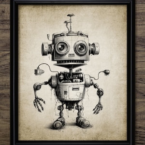 Whimsical Robot Wall Art, Printable Cute Robot, Steampunk Robot, Artificial Intelligence, Futuristic Droid Machine #4239 INSTANT DOWNLOAD