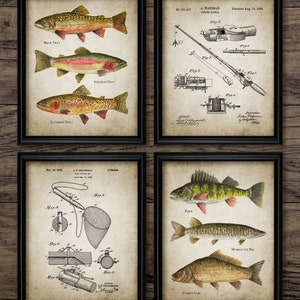 Fishing Wall Art Set Of 4, Fishing Tackle Print, Angling, Fisherman, Fishing Rod, Trout Fishing, Fly Fishing Gift #3734 INSTANT DOWNLOAD