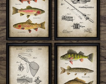 Fishing Wall Art Set Of 4, Fishing Tackle Print, Angling, Fisherman, Fishing Rod, Trout Fishing, Fly Fishing Gift #3734 INSTANT DOWNLOAD