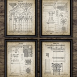 Architectural Orders Set Of 4, Doric, Ionic, Corynthian, Gothic, Architecture Print, Architectural Building Design #3010 INSTANT DOWNLOAD