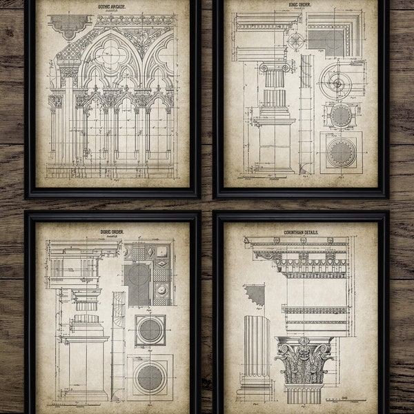 Architectural Orders Set Of 4, Doric, Ionic, Corynthian, Gothic, Architecture Print, Architectural Building Design #3010 INSTANT DOWNLOAD