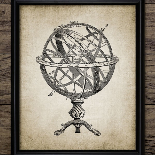 Armillary Sphere Print - Celestial Longitude - Spherical Astrolabe - Armilla - Armil - Single Print #409 - INSTANT DOWNLOAD