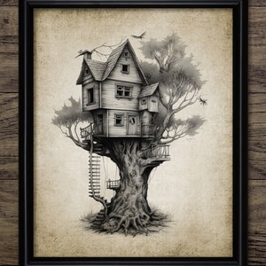 Whimsical Tree House Wall Art, Printable House, Whimsical Home, Fantasy House, Magical House, Cute House Bedroom Art #4307 INSTANT DOWNLOAD