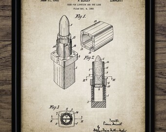 Lipstick Patent Print - Beauty Technician Art - 1952 Beauty Salon Lipstick Design - Printable Art - Single Print #445 - INSTANT DOWNLOAD