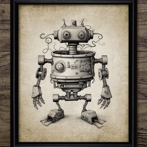 Whimsical Robot Wall Art, Printable Cute Robot, Steampunk Robot, Artificial Intelligence, Futuristic Droid Machine #4236 INSTANT DOWNLOAD