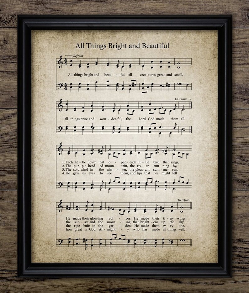 All Things Bright and Beautiful Hymn Wall Art Vintage 1848 Etsy