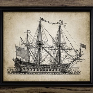 Warship Wall Art, Printable Sailing Ship, Nautical, Ocean, Marine Bathroom, Ship Of The Line, Man O War, Navy Warship 327 INSTANT DOWNLOAD