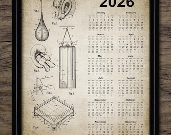 Boxing Calendar 2026, Vintage Boxing Equipment Design, Boxer Gift Idea, Boxing Kit Wall Calendar, Drum Kit Equipment #3318 INSTANT DOWNLOAD