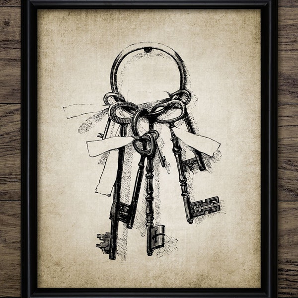 Vintage Keys Wall Art, Printable Keys, Housewarming Gift Idea, House-Warming Party, Rustic Skeleton Keys #399 INSTANT DOWNLOAD