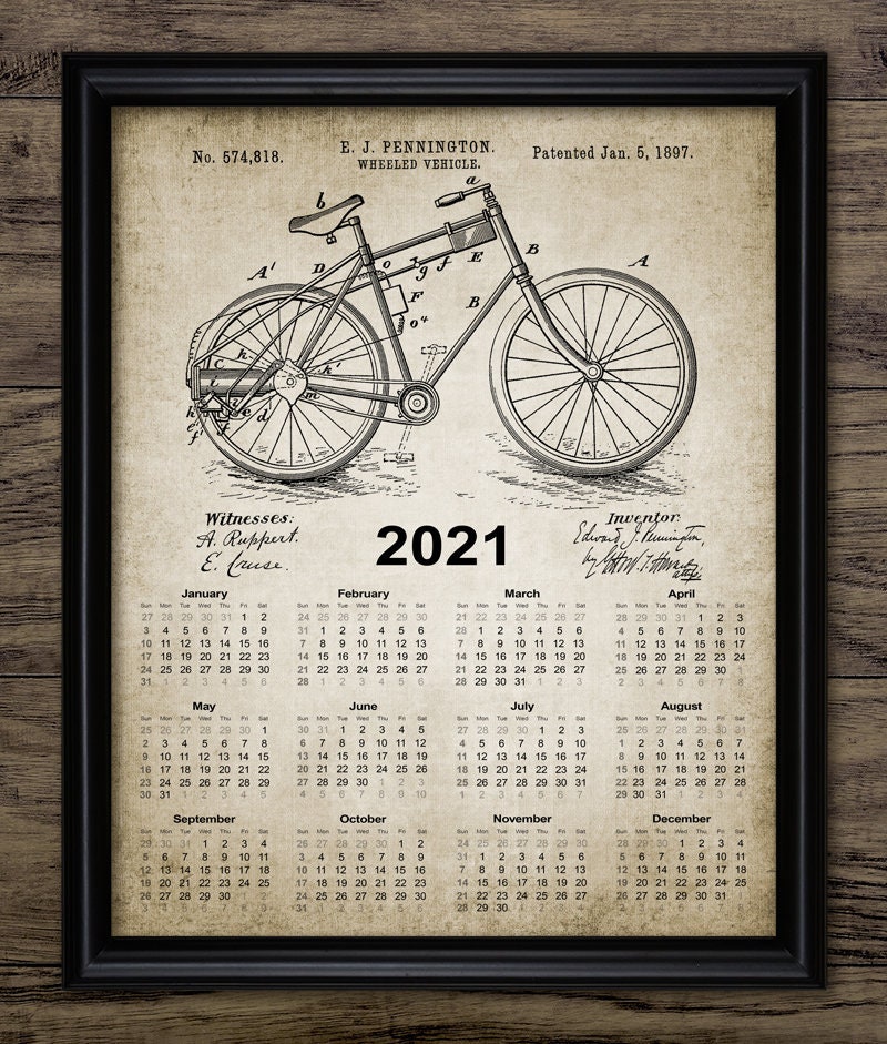 Bicycle Calendar 2021 Vintage Bicycle Patent Print Bicycle | Etsy