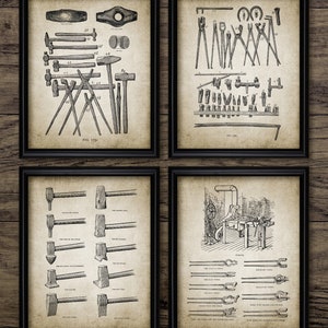 Blacksmith Equipment Set Of 4, Printable Blacksmithing, Metalsmith, Anvil, Forge, Tongs, Metalworking, Craftsman #3047 INSTANT DOWNLOAD