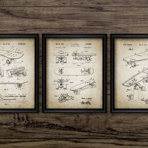 Skateboard Patent Print Set of 3 - Skateboard Design - Skateboarding Sport - Set Of Three Prints #1036 - INSTANT DOWNLOAD