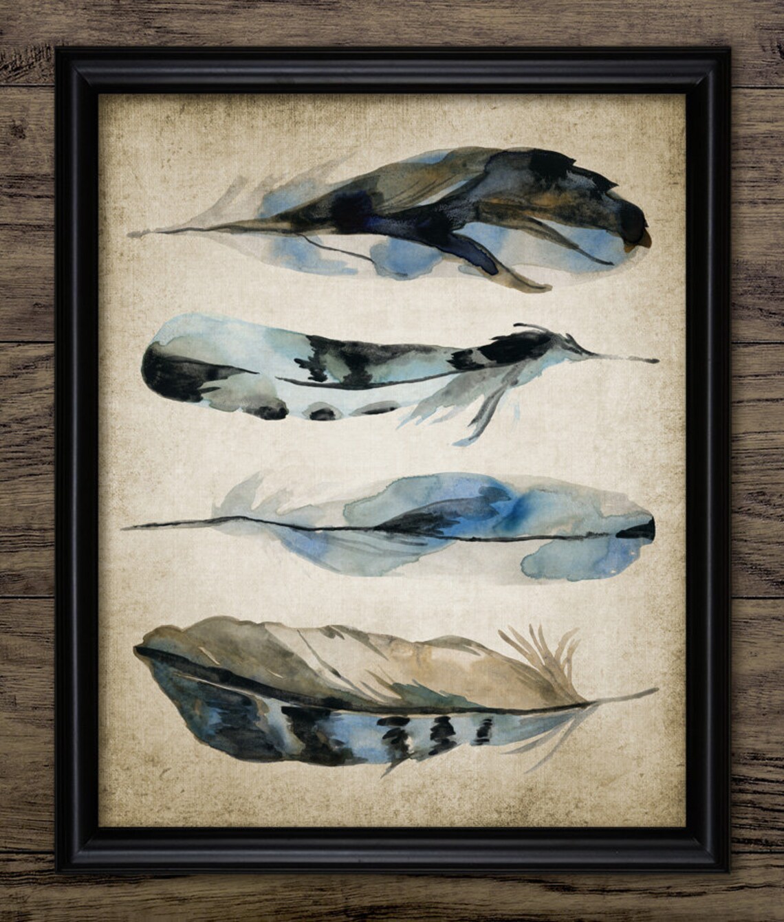 Blue Feather Wall Art Feather Home Decor Bird Feather Art Etsy