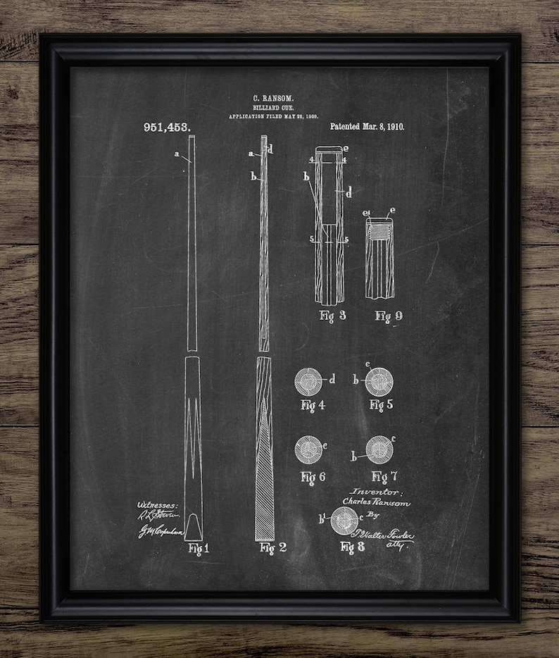 Snooker Cue Snooker Sport Billiards And Pool Cue Patent Print Single Print #1043 INSTANT DOWNLOAD 1910 Snooker Cue Design