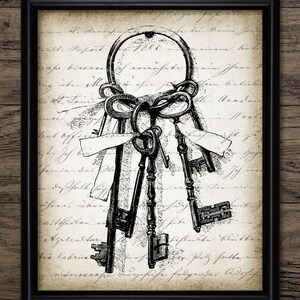 Vintage Skeleton Keys On Text Background - Rustic Keys - Vintage Key Decor - Skeleton Keys - Key Ring - Single Print #1299 -INSTANT DOWNLOAD