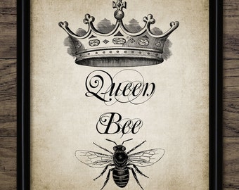 Queen Bee Wandbild, Queen Bee Dekor, Queen Bee Damen Schlafzimmer Kunst, Queen Bee Krone, Insekt Art, Bienenkrone #981 INSTANT DOWNLOAD