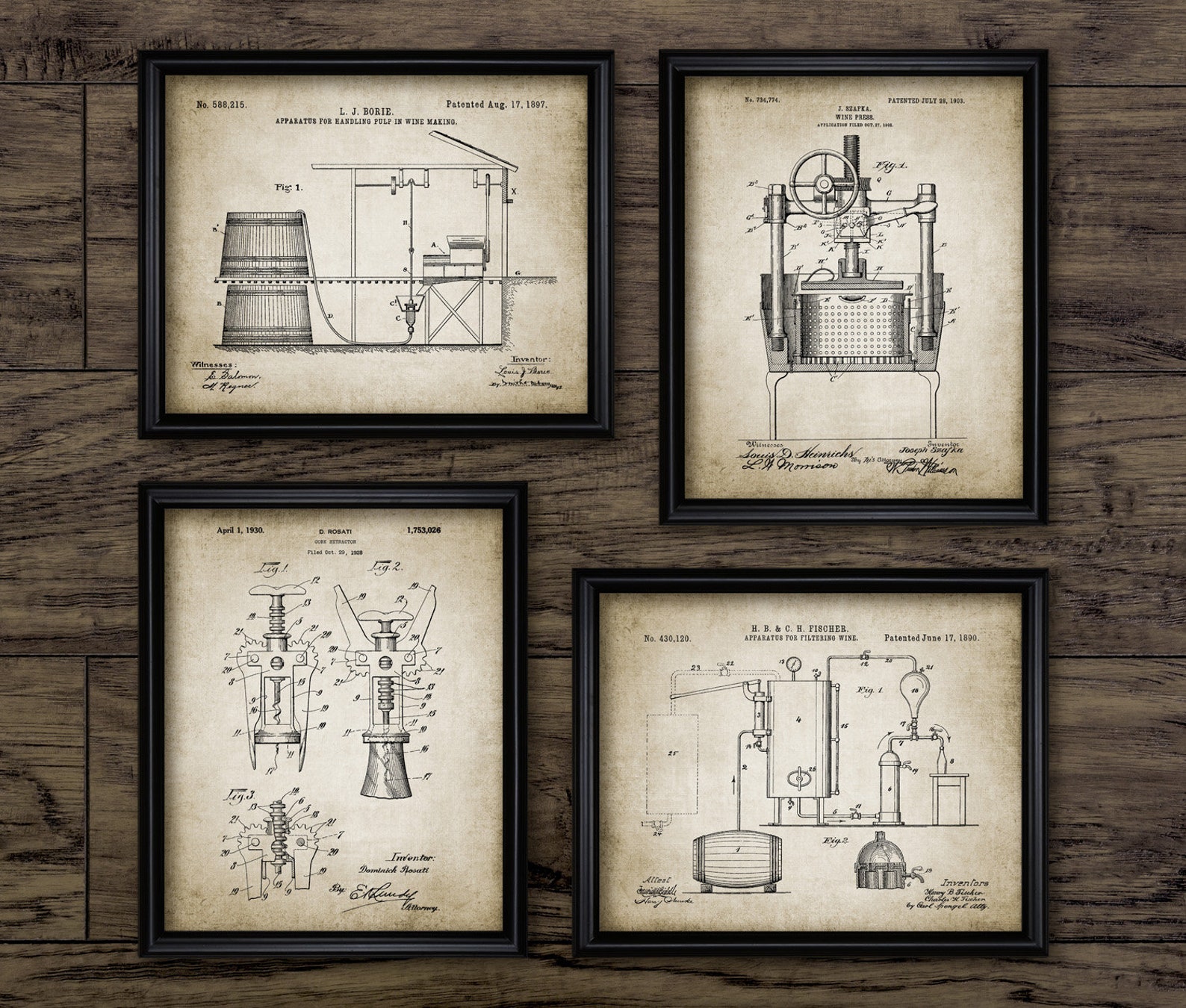 Wine Making Wall Art Print Set of 4 Vintage Wine Press Wine - Etsy