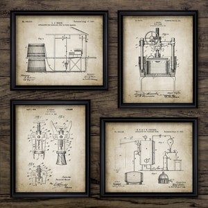 Wine Making Wall Art Set Of 4, Printable Wine Making Equipment, Wine Press, Wine Bar, Restaurant, Grapes, Vineyard #3270 INSTANT DOWNLOAD