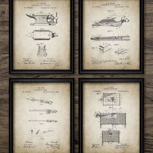 Blacksmith Wall Art Set Of 4, Printable Blacksmith, Metalsmith, Anvil, Forge, Bellows, Tongs, Metalworking, Craftsman #475 INSTANT DOWNLOAD