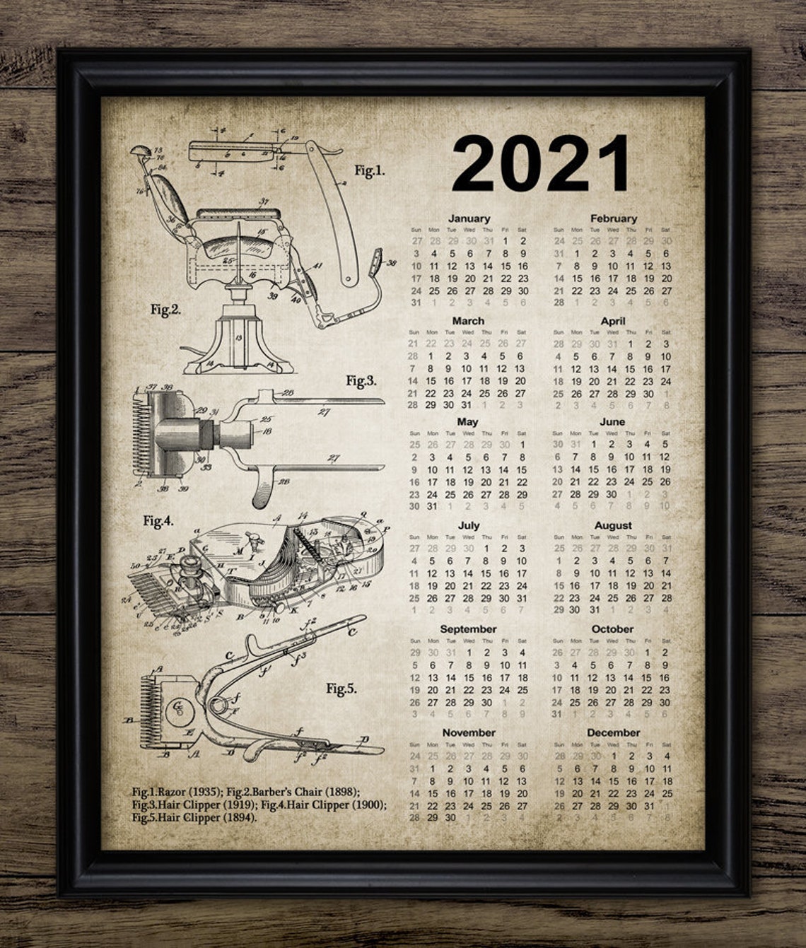 Barber Calendar 2021 Barber Shop Wall Art Shaving Brush Etsy