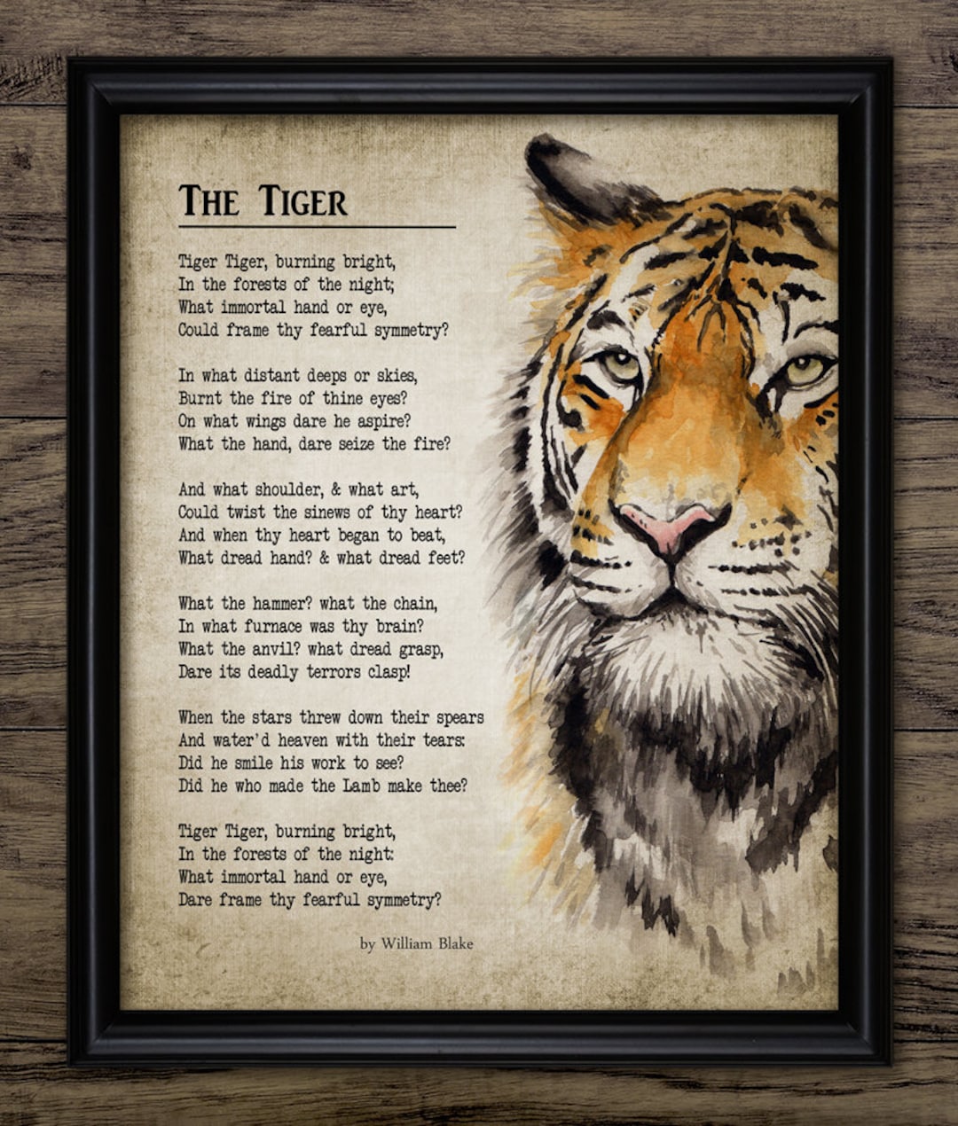 The Tiger Poem, 1794 William Blake, Printable Tyger Poem, Famous Poem