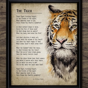The Tiger Poem, 1794 William Blake, Printable Tyger Poem, Famous Poem, Printable Poem, Living Room Art, Antique Art #4075 INSTANT DOWNLOAD