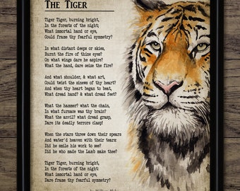 The Tiger Poem, 1794 William Blake, Printable Tyger Poem, Famous Poem, Printable Poem, Living Room Art, Antique Art #4075 INSTANT DOWNLOAD