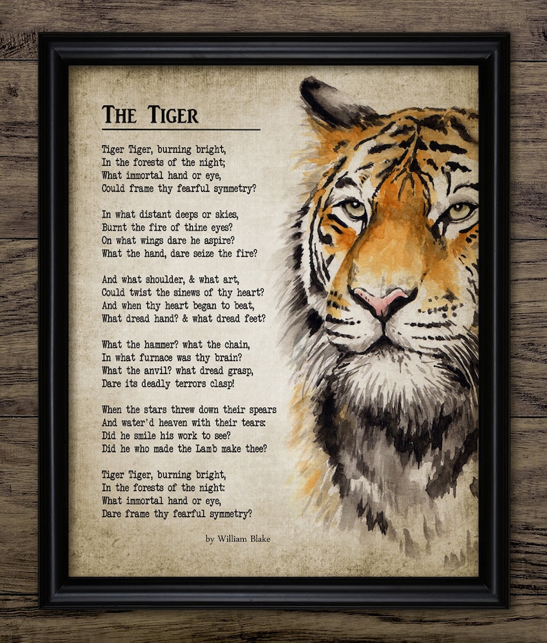 The Tiger Poem 1794 William Blake Printable Tyger Poem Etsy
