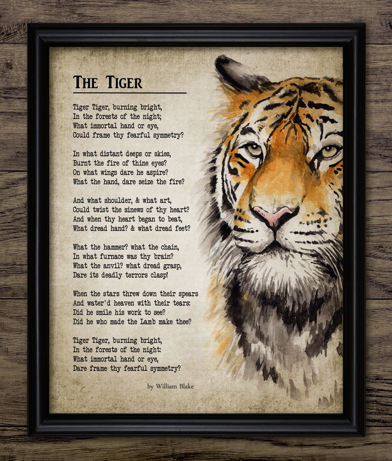 The Tiger Poem, 1794 William Blake, Printable Tyger Poem, Famous Poem