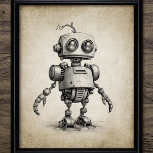 Whimsical Robot Wall Art, Printable Cute Robot, Steampunk Robot, Artificial Intelligence, Futuristic Droid Machine #4244 INSTANT DOWNLOAD