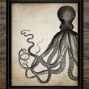Octopus Bathroom Wall Art, Printable Octopus Drawing, Marine Biology, Mollusc Cephalopoda Sea Life #3 INSTANT DOWNLOAD
