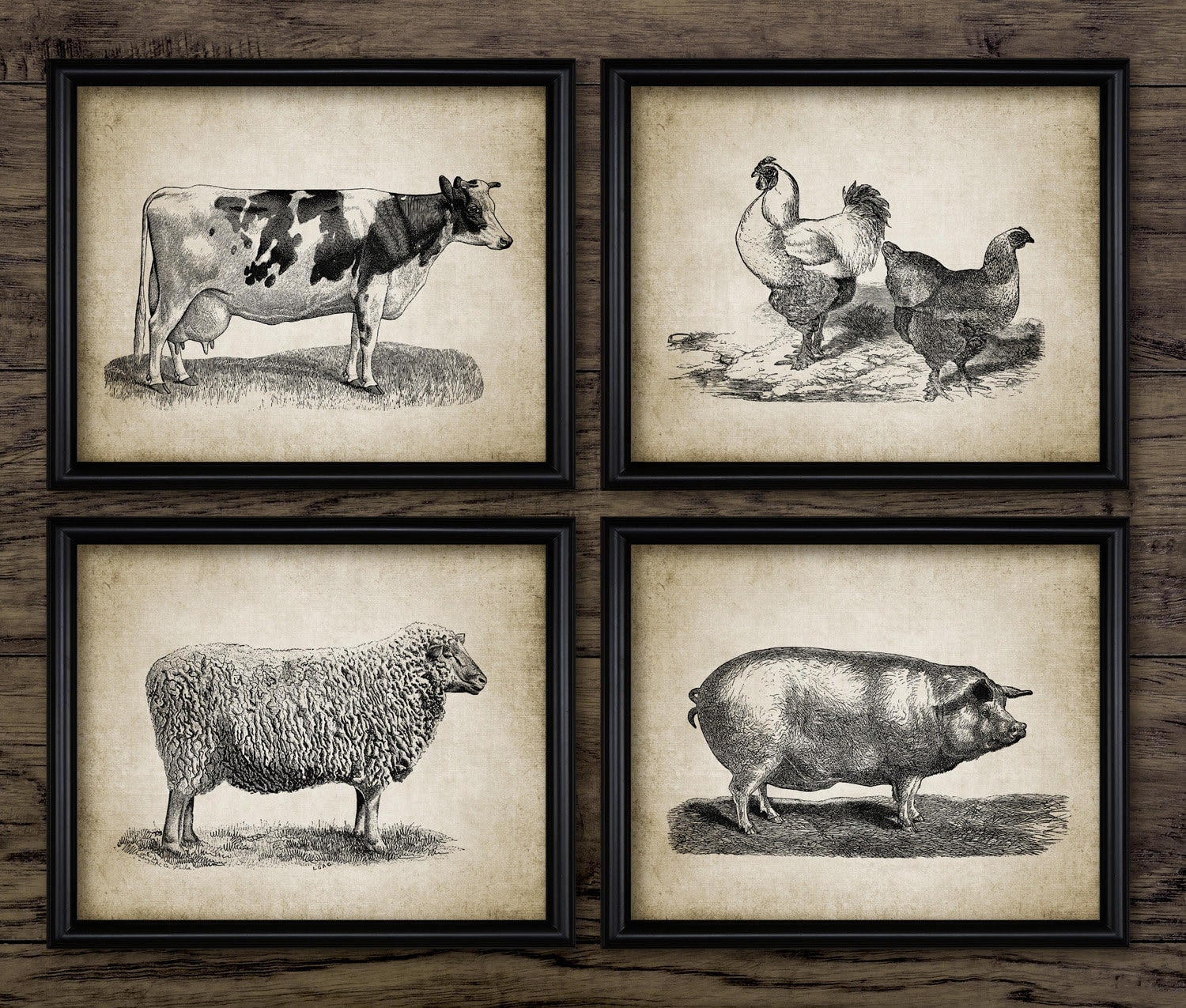 Vintage Farm Animal Wall Art Set of 4 Farming Wall Art Cow Etsy