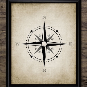 Kunst aan de muur kompas, afdrukbaar kompas, noord-zuidoost-west, nautisch kompas, kompaskunst, reiskunst #3282 INSTANT DOWNLOAD